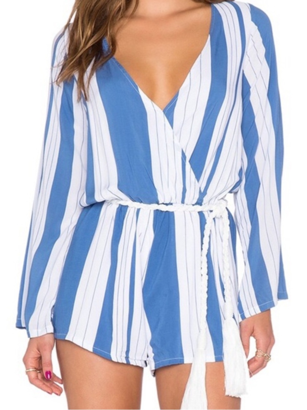Faithful the Brand Topanga Stripe Romper Small Blue White Vacation Beach Coastal